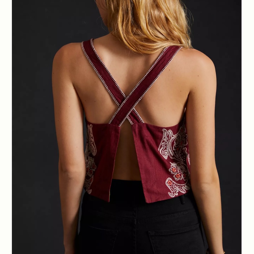 ANTHROPOLOGIE SLEEVELESS EMBROIDERED APRON TANK in petite XXS.